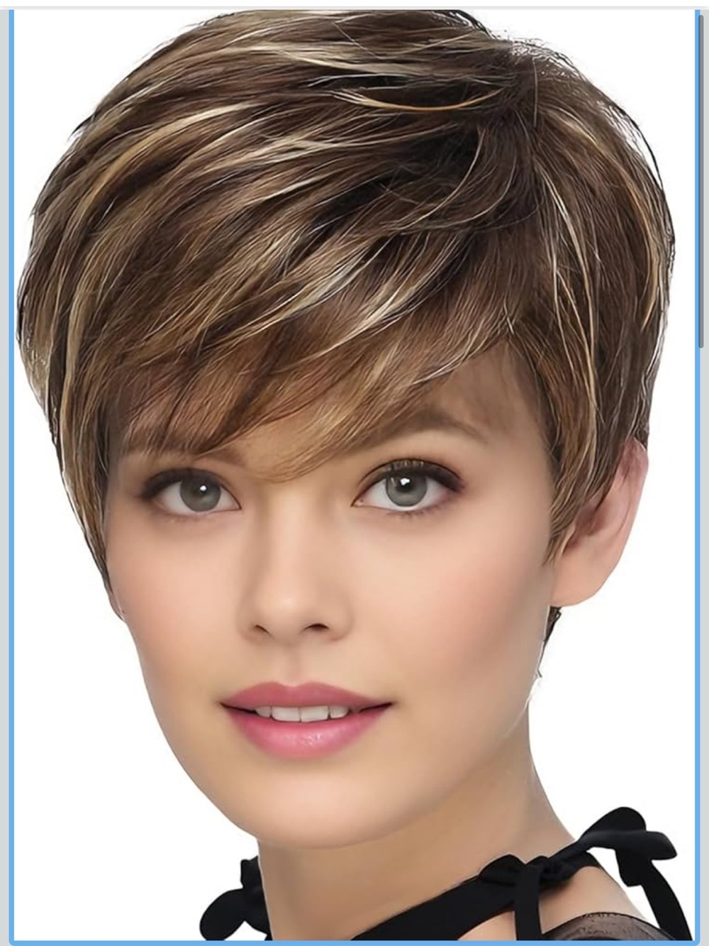 Short Layered Pixie Wig in Light Brown with Blonde Highlights - New in Package